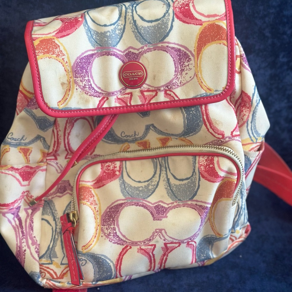 Coach Red and Multicolor Patterned Backpack - image 1